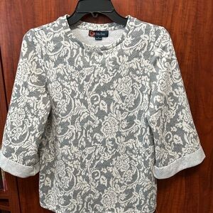 Indigo Poppy Elegant Gray and White Patterned  Top with altered sleeves